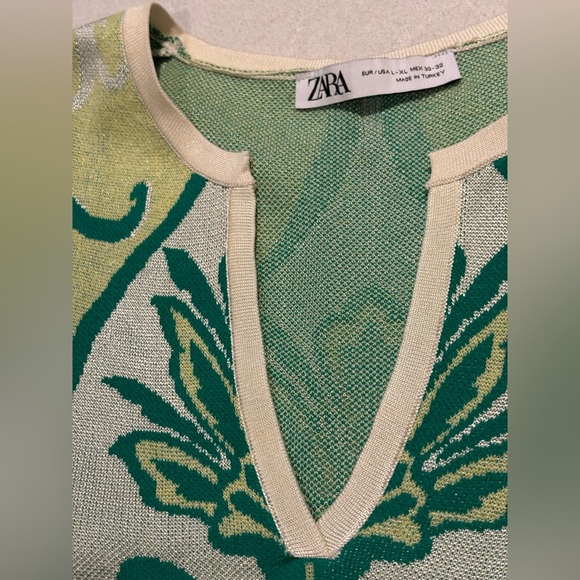 Jacquard Knit Boho Floral Hippie Tunic Dress Oversized Green TikTok Kaftan L-XL - Picture 12 of 16